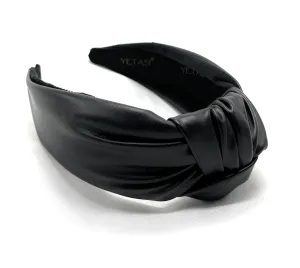 2.5 Inches Thick Black Leather Headbands for Women Goes with Everything, Classy Knotted Headband for Women is a Fashion Designer Top Knot Head band
