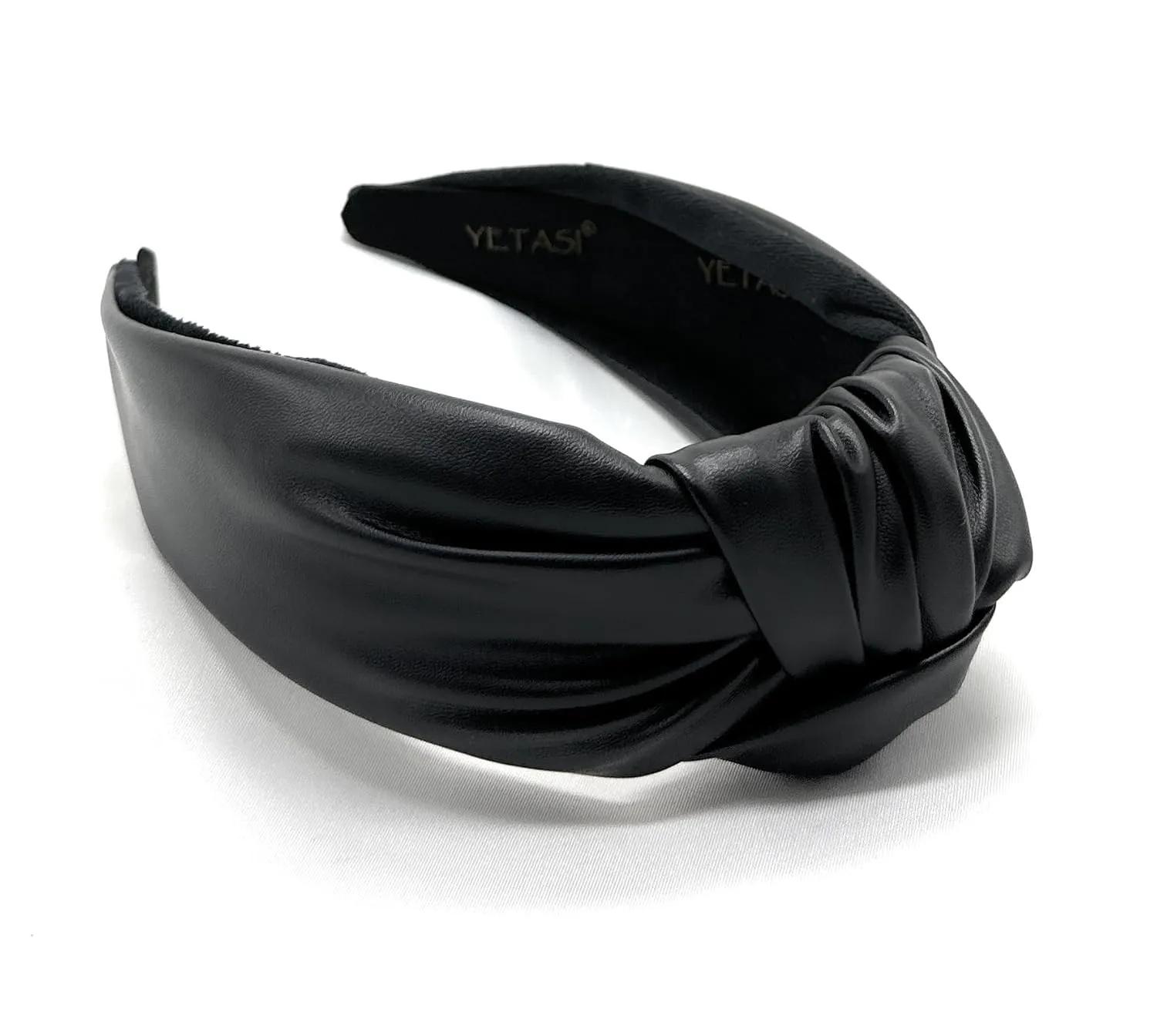 2.5 Inches Thick Black Leather Headbands for Women Goes with Everything, Classy Knotted Headband for Women is a Fashion Designer Top Knot Head band