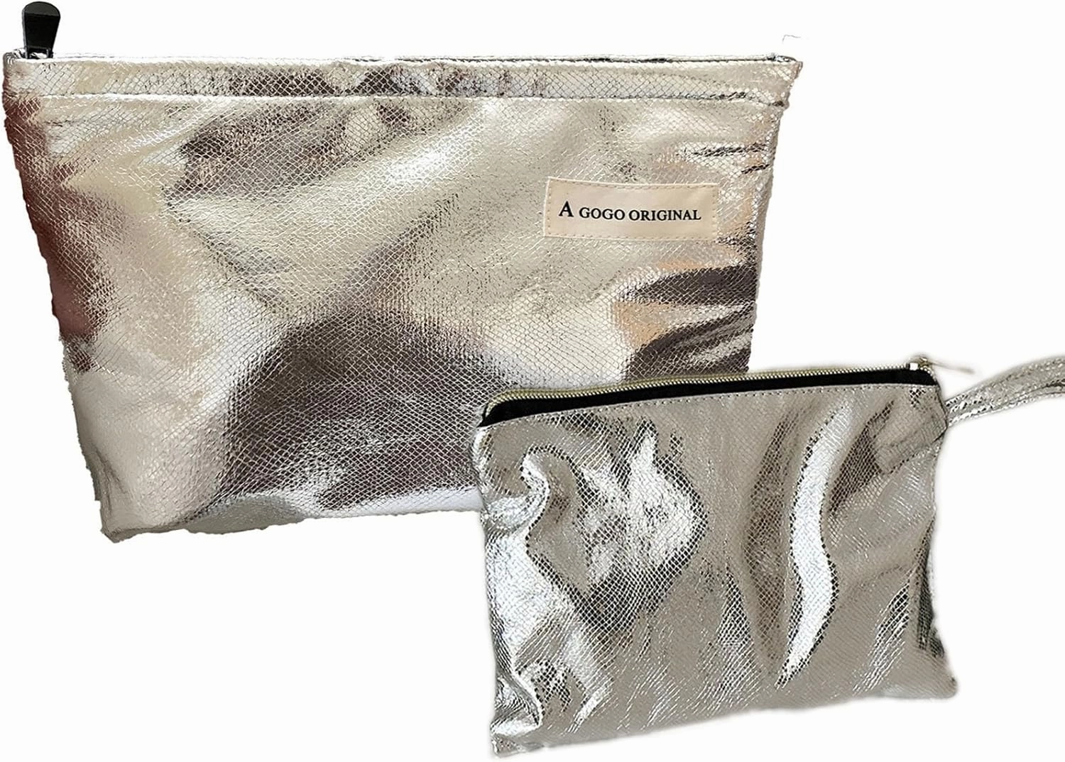 2 Pcs Makeup Bag for Women Large Capacity PU Cosmetic Bag Set Travel Toiletry Bag Silver Glitter Cute Makeup Pouch for Purse Portable Organizer Travel Accessories