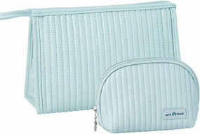 2 Pcs Makeup Bags, Mini Bag for Purse,Flat Bottom Makeup Pouch with Mesh Pockets for Travel, Minimalism Cosmetic Pouch (Light Blue)
