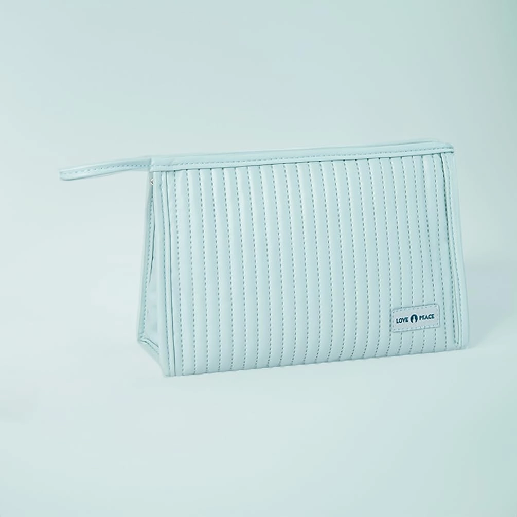 2 Pcs Makeup Bags, Mini Bag for Purse,Flat Bottom Makeup Pouch with Mesh Pockets for Travel, Minimalism Cosmetic Pouch (Light Blue)
