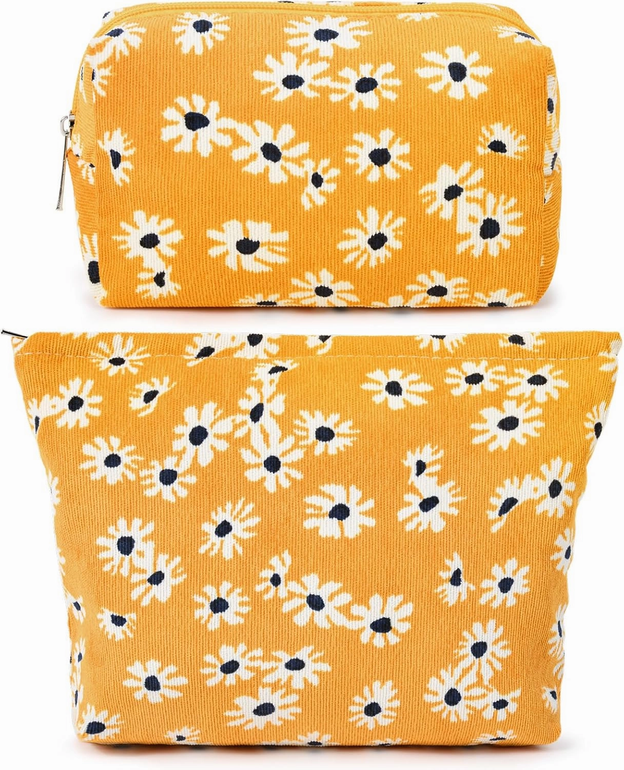 2 Pieces Flower Makeup Bag Large Cosmetic Bag Capacity Canvas Mix Travel Toiletry Bag Organizer Cute Makeup Brushes Aesthetic Accessories Storage Bag for Women,Little Flower Mix Yellow