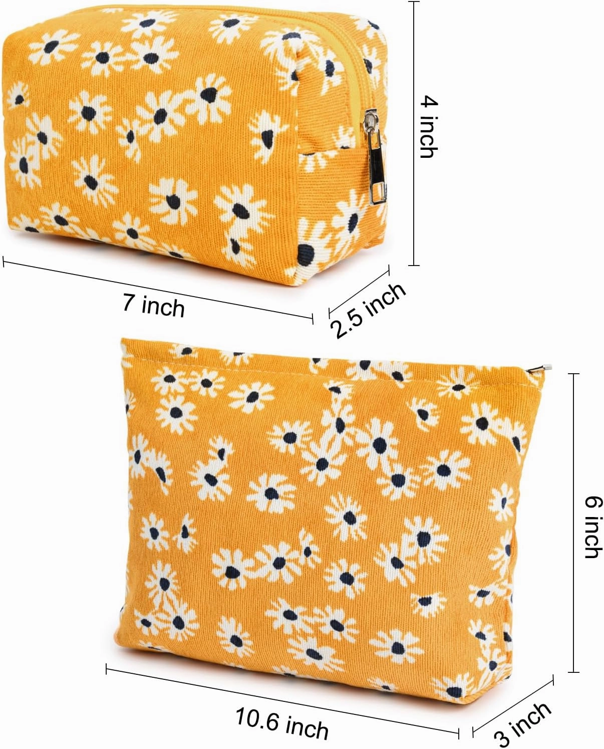 2 Pieces Flower Makeup Bag Large Cosmetic Bag Capacity Canvas Mix Travel Toiletry Bag Organizer Cute Makeup Brushes Aesthetic Accessories Storage Bag for Women,Little Flower Mix Yellow