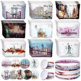36 Set New York Souvenirs Gifts Include City Cosmetic Bag Bulk New York Makeup Bag Nyc Souvenirs from USA Makeup Mirrors for Women Traveler Birthday Party Favors Trip Journey Gifts
