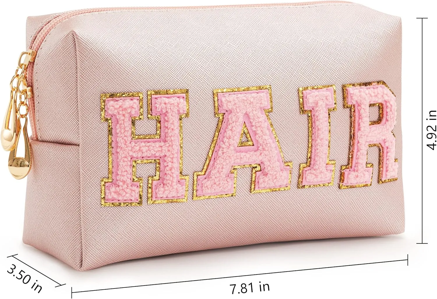 3PCS Preppy Makeup Bag for Women Travel Toiletry Bag Chenille Letter Cosmetic Bag PU Leather Waterproof Pouch Cute Zipper Organizer, Skin, Hair and Face