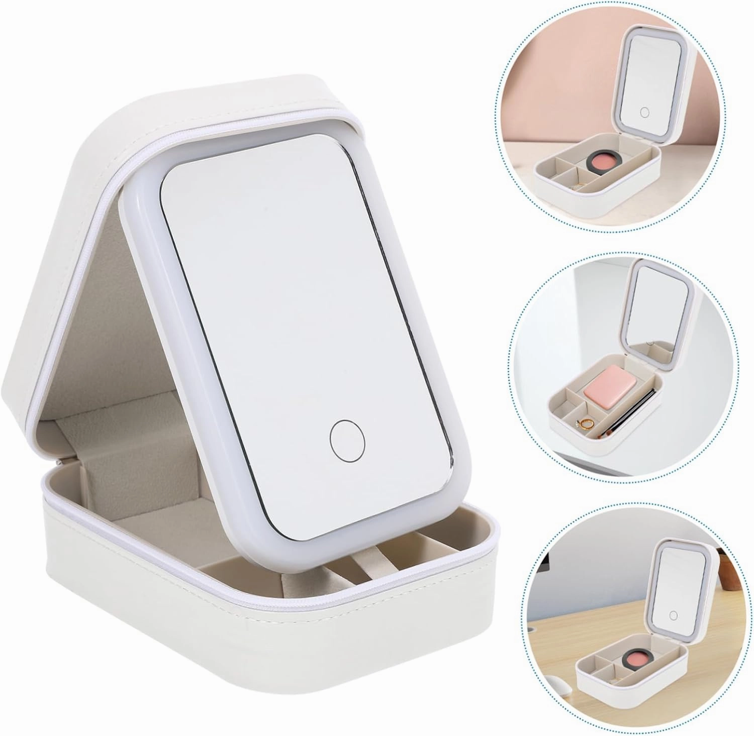 4pcs Led Lighted Makeup Organizer Case Travel Size Mirror Compact Storage Box for Jewelry Makeup Essentials Portable for Women