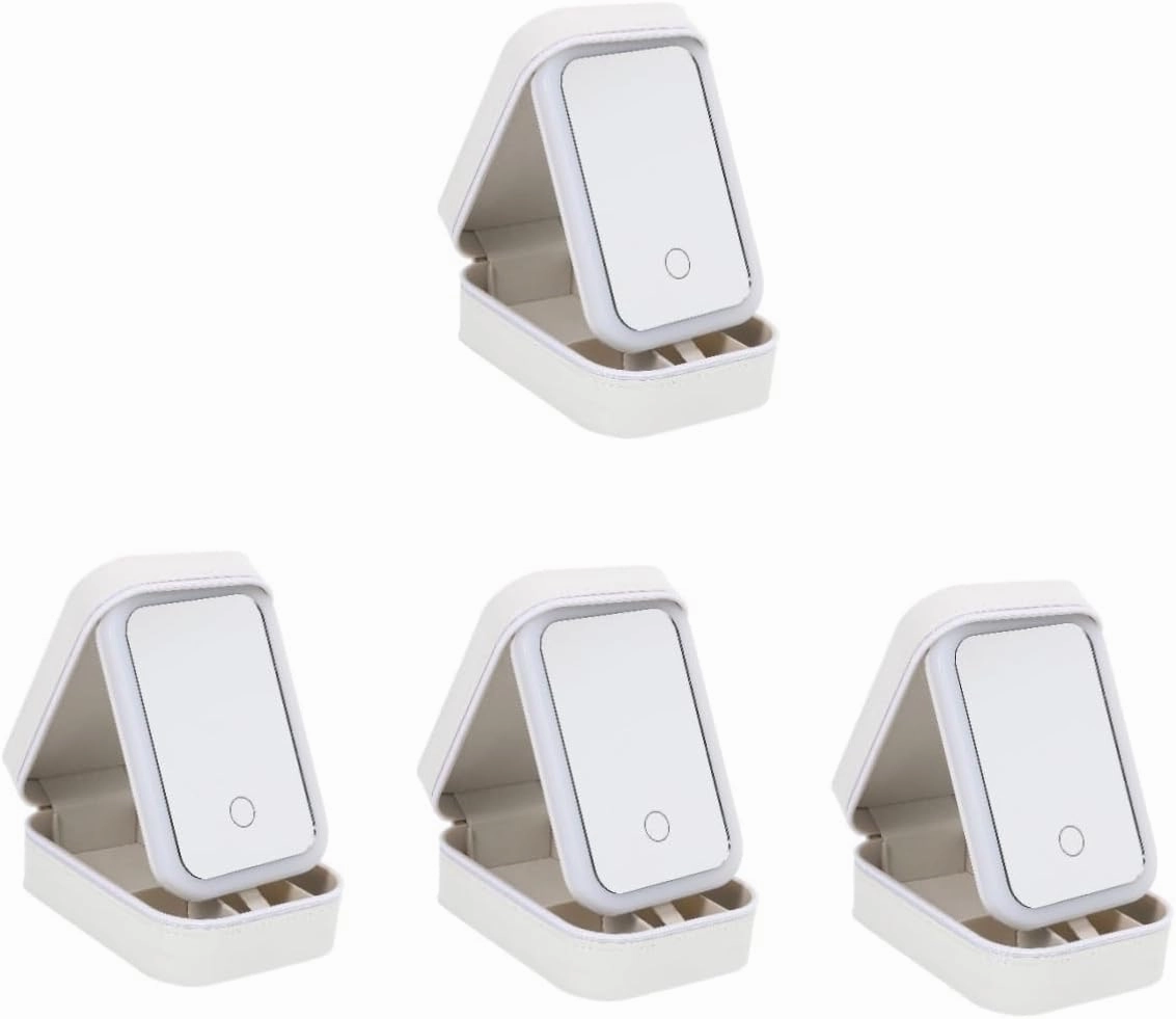 4pcs Led Lighted Makeup Organizer Case Travel Size Mirror Compact Storage Box for Jewelry Makeup Essentials Portable for Women