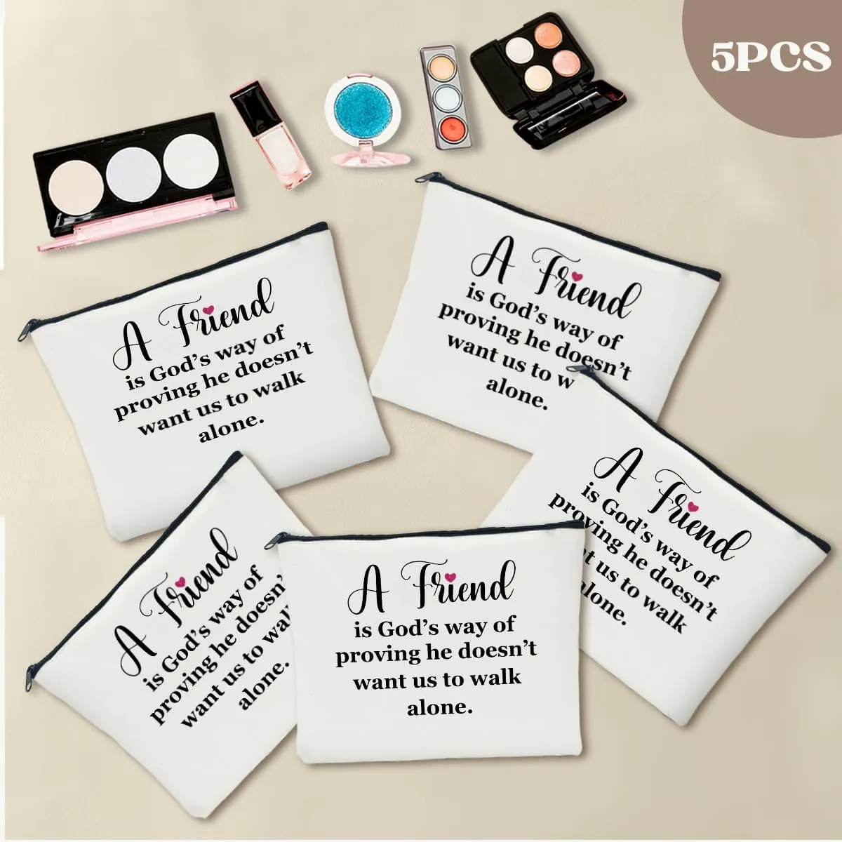 5 PCS Friendship Gifts for Women, Best Friend, Bestie, Sister, Female, Daughter - Graduation, Christmas, Birthday Cosmetic Bag Travel Toiletry Bag