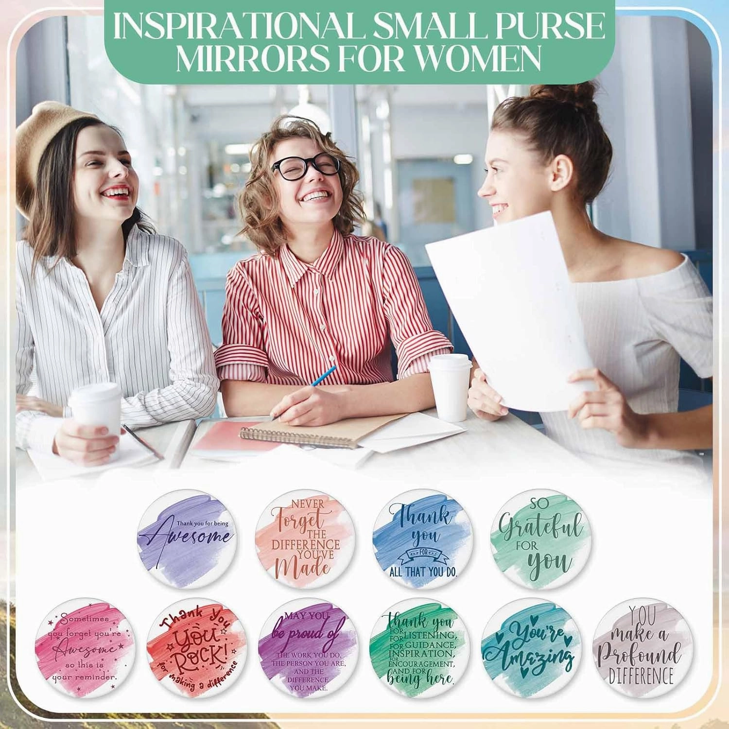 60 Pcs Employee Appreciation Gifts 30 Inspirational Canvas Makeup Bags 30 Compact Mirrors Bulk Cosmetic Bags Round Portable Pocket Mirror Thank You Gifts for Women (Appreciation)