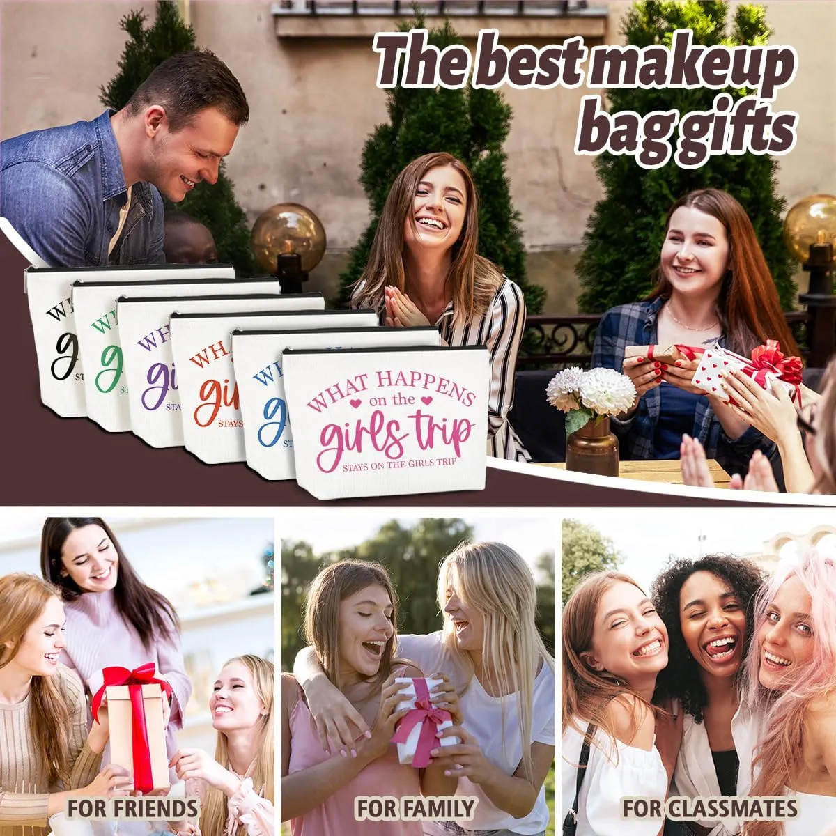 6Pcs Girls Trip Gifts Favors Girls Weekend Gifts for Women Makeup Bag Cosmetic Bag Girls Trip Essentials Weekend Bag Coin Purse for Friend Girl Lady Daughter Coworker Graduation Christmas Birthday