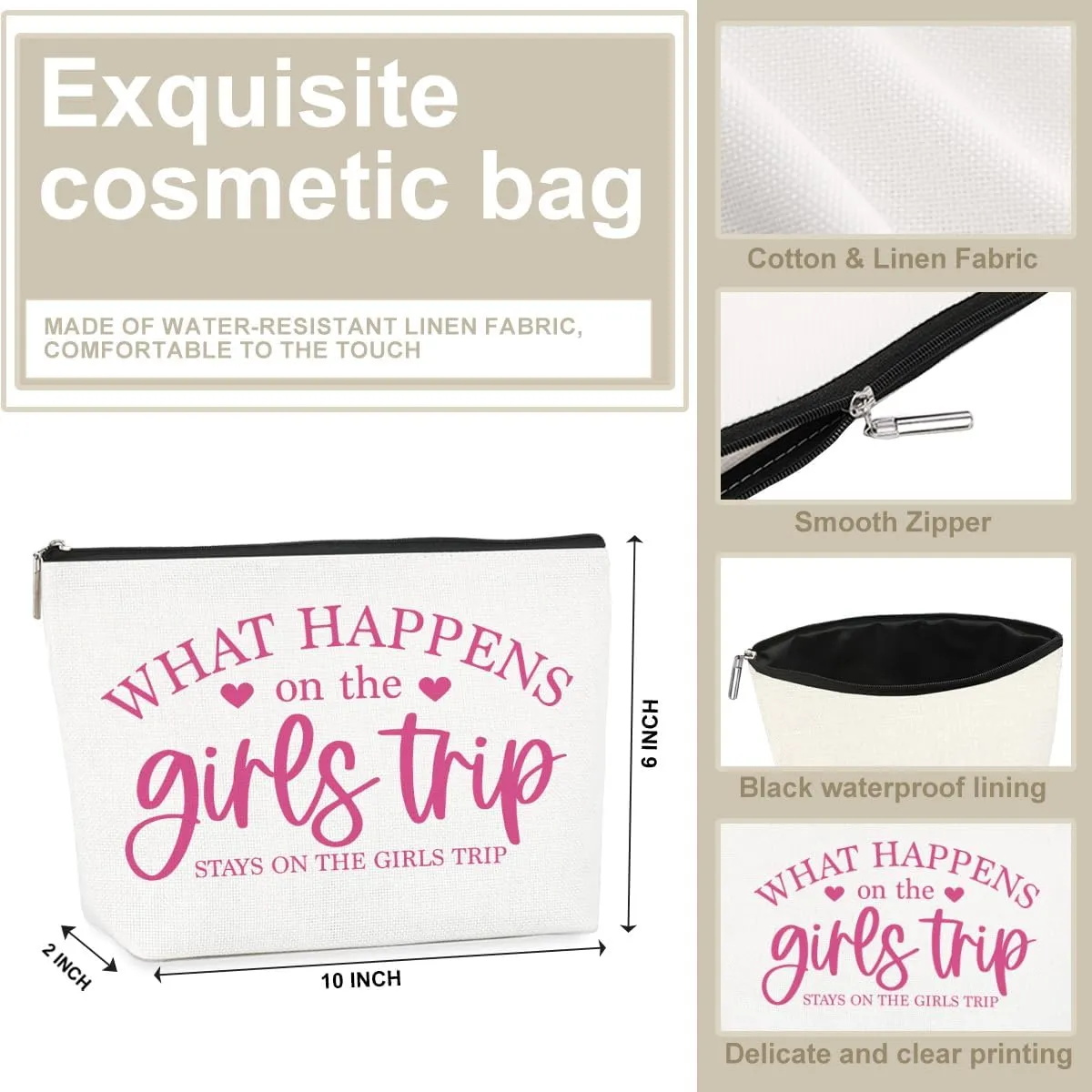 6Pcs Girls Trip Gifts Favors Girls Weekend Gifts for Women Makeup Bag Cosmetic Bag Girls Trip Essentials Weekend Bag Coin Purse for Friend Girl Lady Daughter Coworker Graduation Christmas Birthday