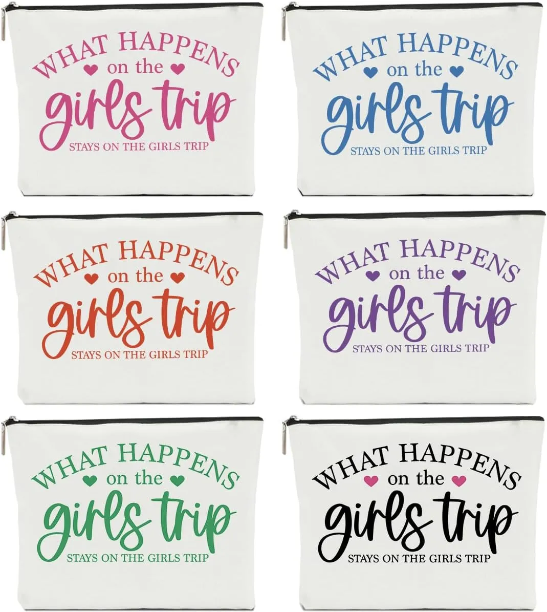 6Pcs Girls Trip Gifts Favors Girls Weekend Gifts for Women Makeup Bag Cosmetic Bag Girls Trip Essentials Weekend Bag Coin Purse for Friend Girl Lady Daughter Coworker Graduation Christmas Birthday
