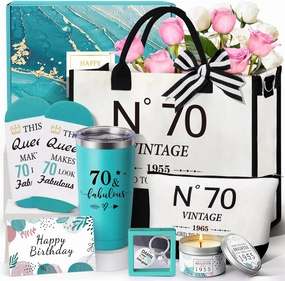 70th Birthday Gifts for Women，Gifts Set for Women with Tote Bag 70th Birthday Unique Happy Birthday Gift Basket for Her Turning 70 Mom Wife Sister Friend Grandma