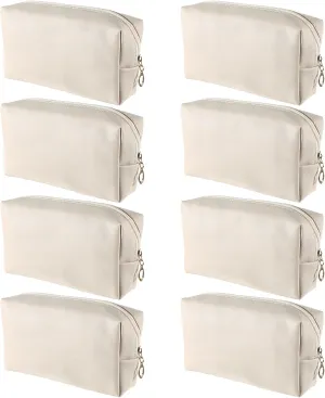 8 Pcs Makeup Bag Pu Leather Makeup Bag Beige Waterproof Small Toiletry Bag Preppy Portable Cosmetic Organizer Purse for Lady Women Daily Storage Travel Organizer