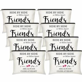 8 Pieces Friendship Gift Friend Makeup Bags Friendship Cosmetic Bags Portable Cosmetic Pouch Toiletry for Women Valentine‘s Day Gift Makeup Travel Retirement Birthday Anniversary (Warm Pattern)