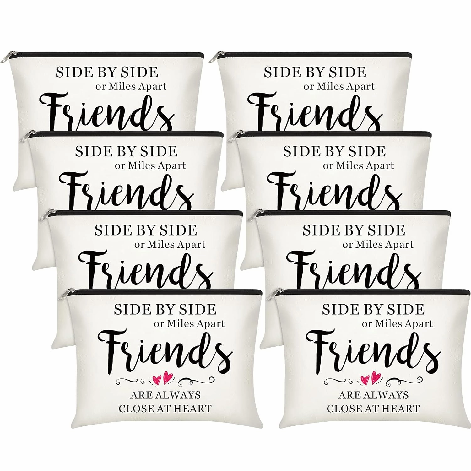 8 Pieces Friendship Gift Friend Makeup Bags Friendship Cosmetic Bags Portable Cosmetic Pouch Toiletry for Women Valentine‘s Day Gift Makeup Travel Retirement Birthday Anniversary (Warm Pattern)