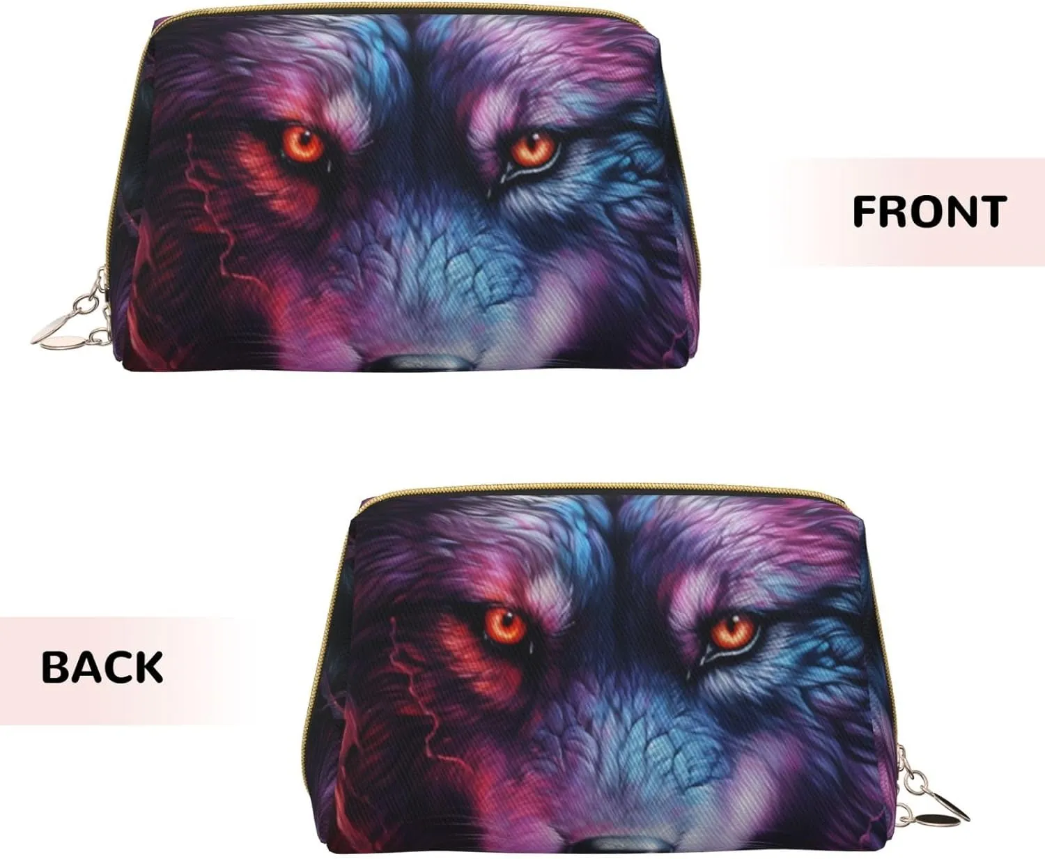 A Blue And Red Wolfmakeup Bag Organizer,Toiletry Cosmetic Bag,Zipper Pouch Brushes Storage Case(Large), CMC-11878
