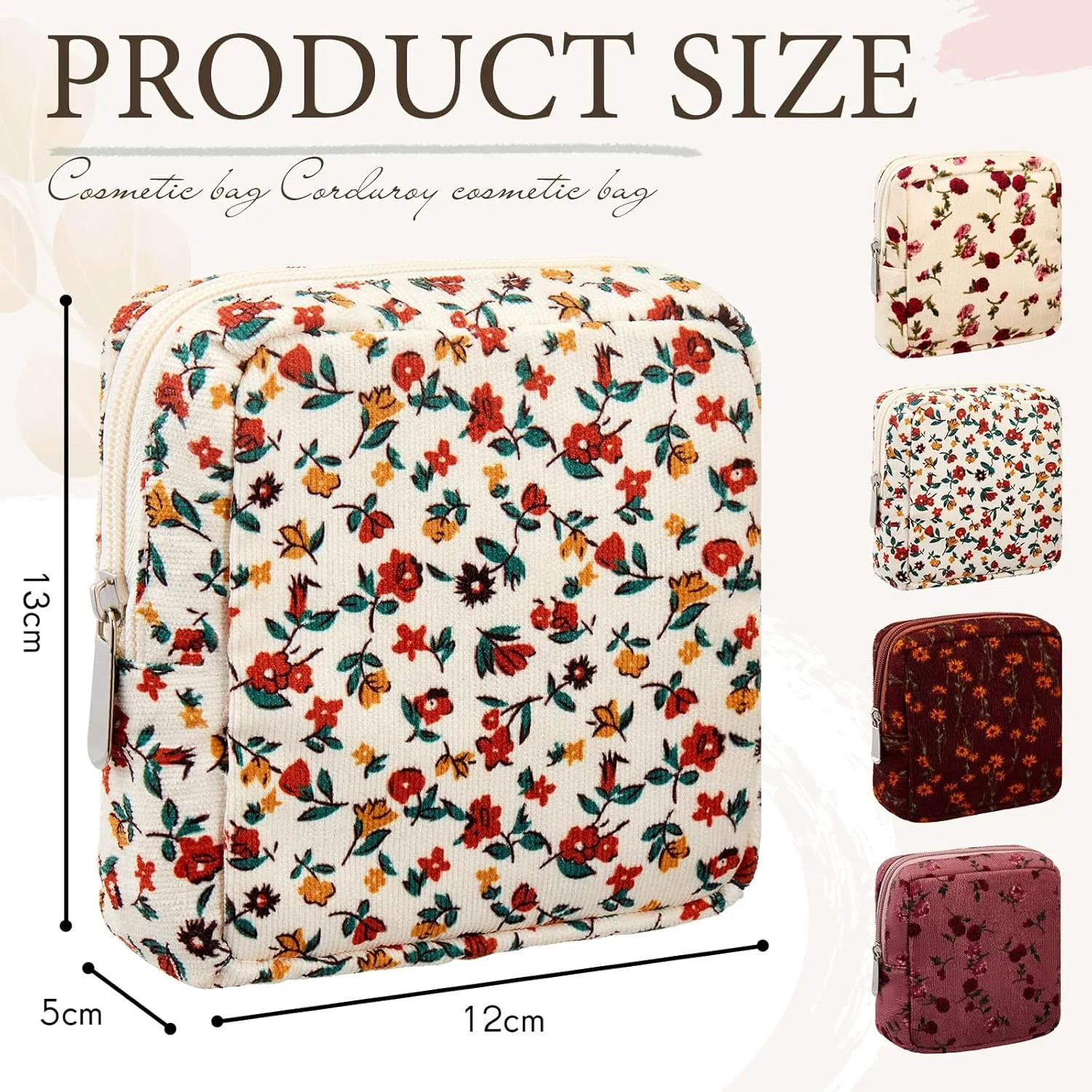 Abbylike 4 Pcs Floral Makeup Bag Cosmetic Bag with Zipper Portable Small Pouches for Purse Toiletry Mini Pouch Cute Mini Makeup Purse for Coin Essentials Items Women (Retro)
