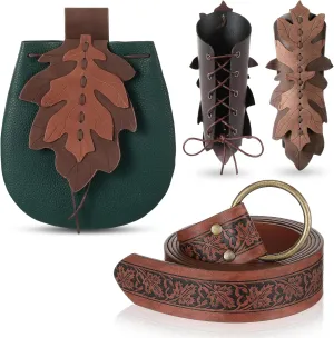 Abbylike Women Renaissance Accessories Medieval Viking Belt Renaissance Leaf Belt Bag Leather Bracers for Ren Faire Costume