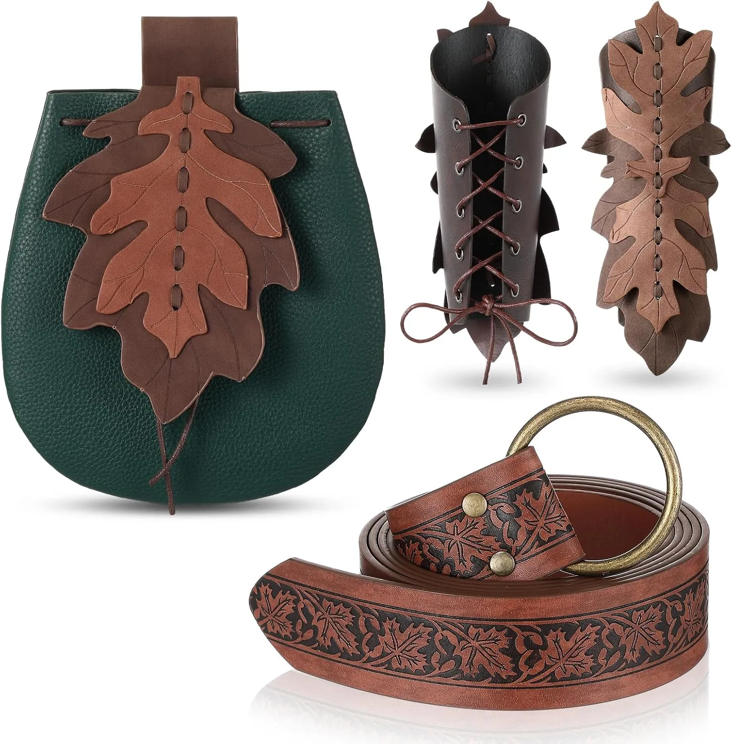 Abbylike Women Renaissance Accessories Medieval Viking Belt Renaissance Leaf Belt Bag Leather Bracers for Ren Faire Costume