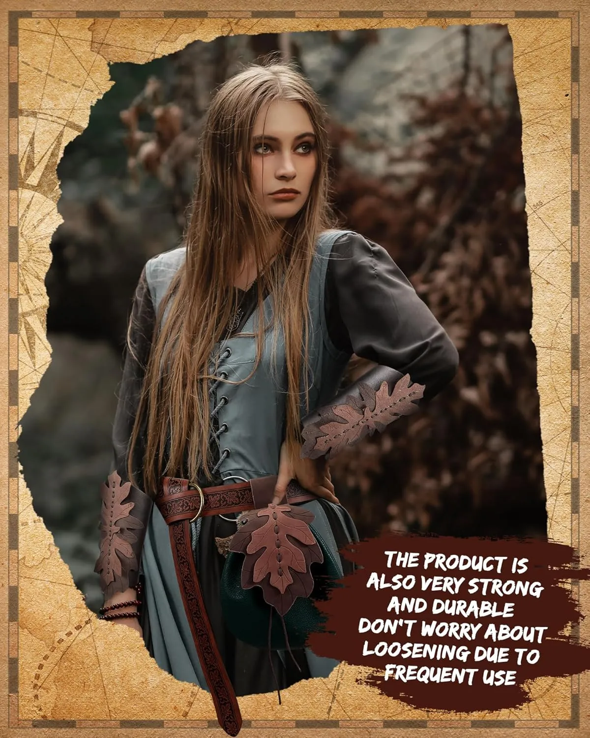 Abbylike Women Renaissance Accessories Medieval Viking Belt Renaissance Leaf Belt Bag Leather Bracers for Ren Faire Costume