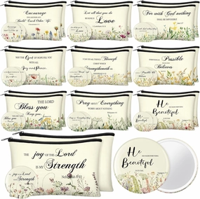 Abbylike 40 Pcs Christian Gift for Women Include 20 Bible Verse Makeup Bags 20 Christian Compact Mirrors Inspirational Religious Scripture Gift for Mom Sister Birthday Graduation (Elegant Style)