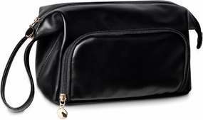 Abiudeng Makeup Bag for women,Toiletry Travel Makeup Bags Pouch with Brush Compartments, Large Portable Cosmetic Bag with Handle,Wide Open Cute Bag,PU Water-Resistant Makeup Bag-Black