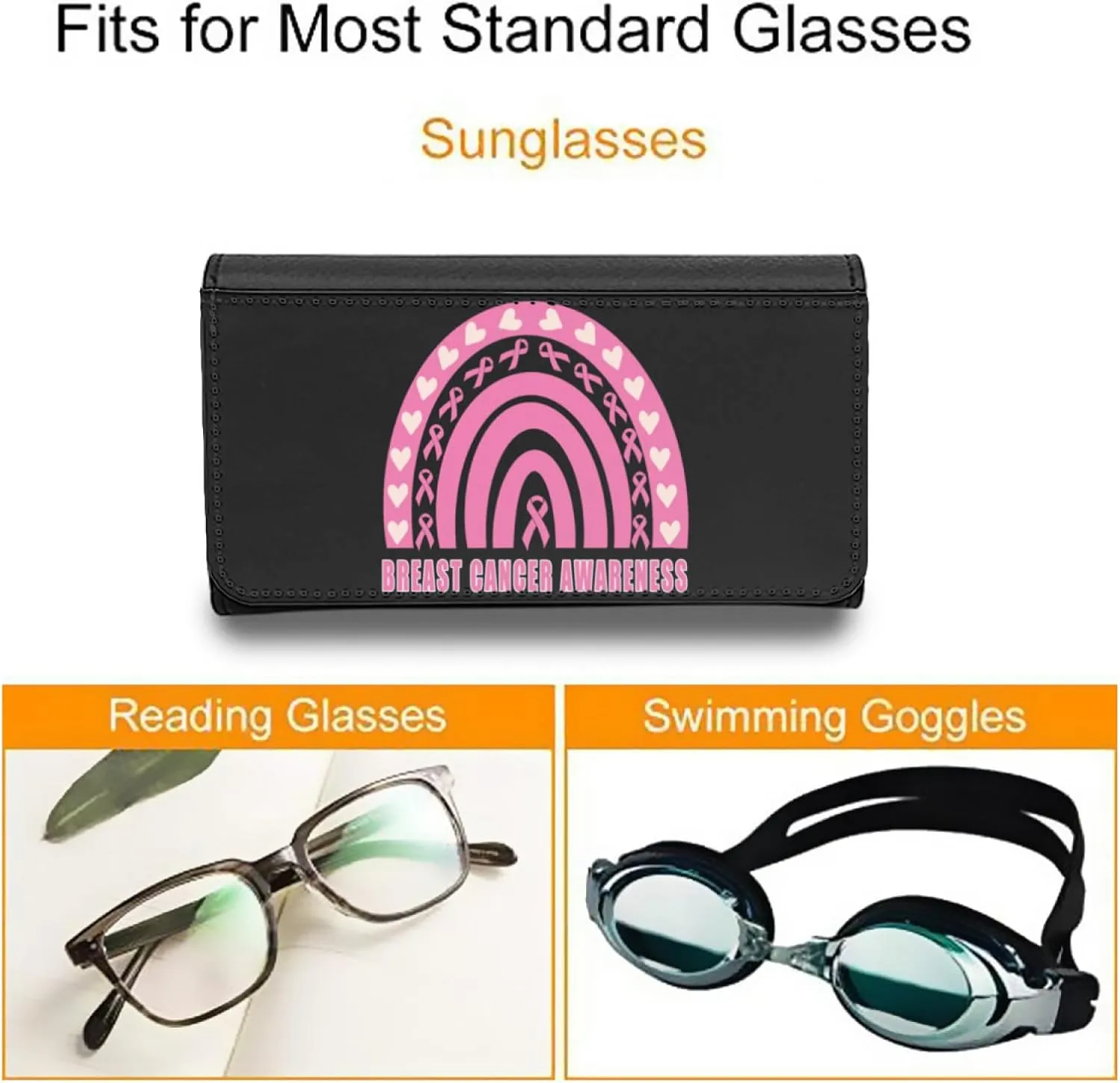 ADHA Awareness Orange Rainbow Hearts Sunglasses Case Eyeglasses Eyewear Reading Glasses Hard Holder