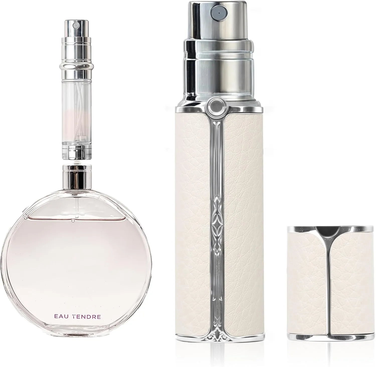 AF00WH Leather Perfume atomiser, 10ml Bottom Fill Travel Perfume Bottle, Refillable Perfume Dispenser for Women & Men (White 10ml)