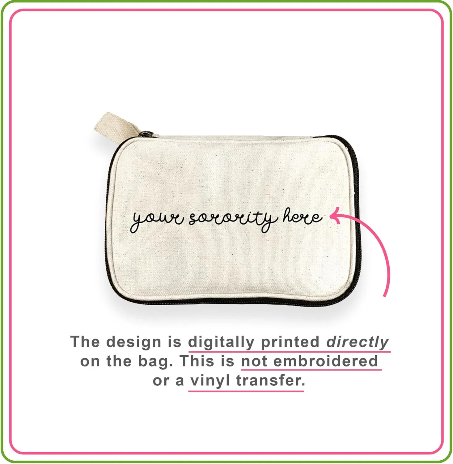 Alpha Chi Omega Sorority Makeup Bag – Script Font Cosmetic Pouch for Big Little, Travel, Toiletries & Greek Life Gifts