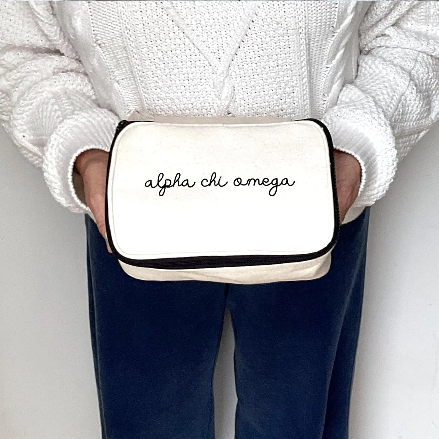 Alpha Chi Omega Sorority Makeup Bag – Script Font Cosmetic Pouch for Big Little, Travel, Toiletries & Greek Life Gifts