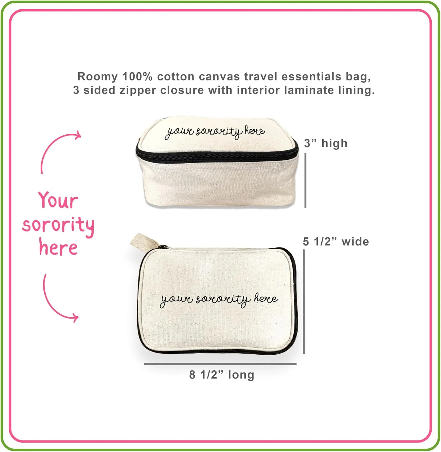 Alpha Chi Omega Sorority Makeup Bag – Script Font Cosmetic Pouch for Big Little, Travel, Toiletries & Greek Life Gifts