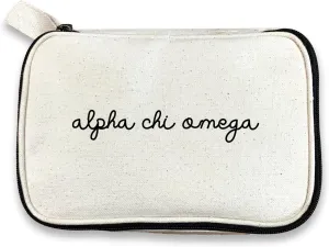 Alpha Chi Omega Sorority Makeup Bag – Script Font Cosmetic Pouch for Big Little, Travel, Toiletries & Greek Life Gifts