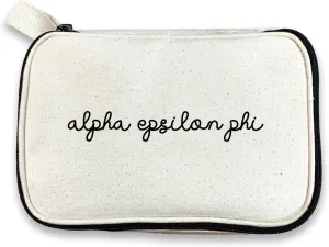 Alpha Epsilon Phi Sorority Makeup Bag – Script Font Cosmetic Pouch for Big Little, Travel, Toiletries & Greek Life Gifts
