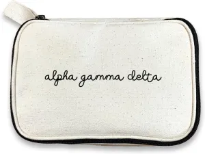 Alpha Gamma Delta Sorority Makeup Bag – Script Font Cosmetic Pouch for Big Little, Travel, Toiletries & Greek Life Gifts
