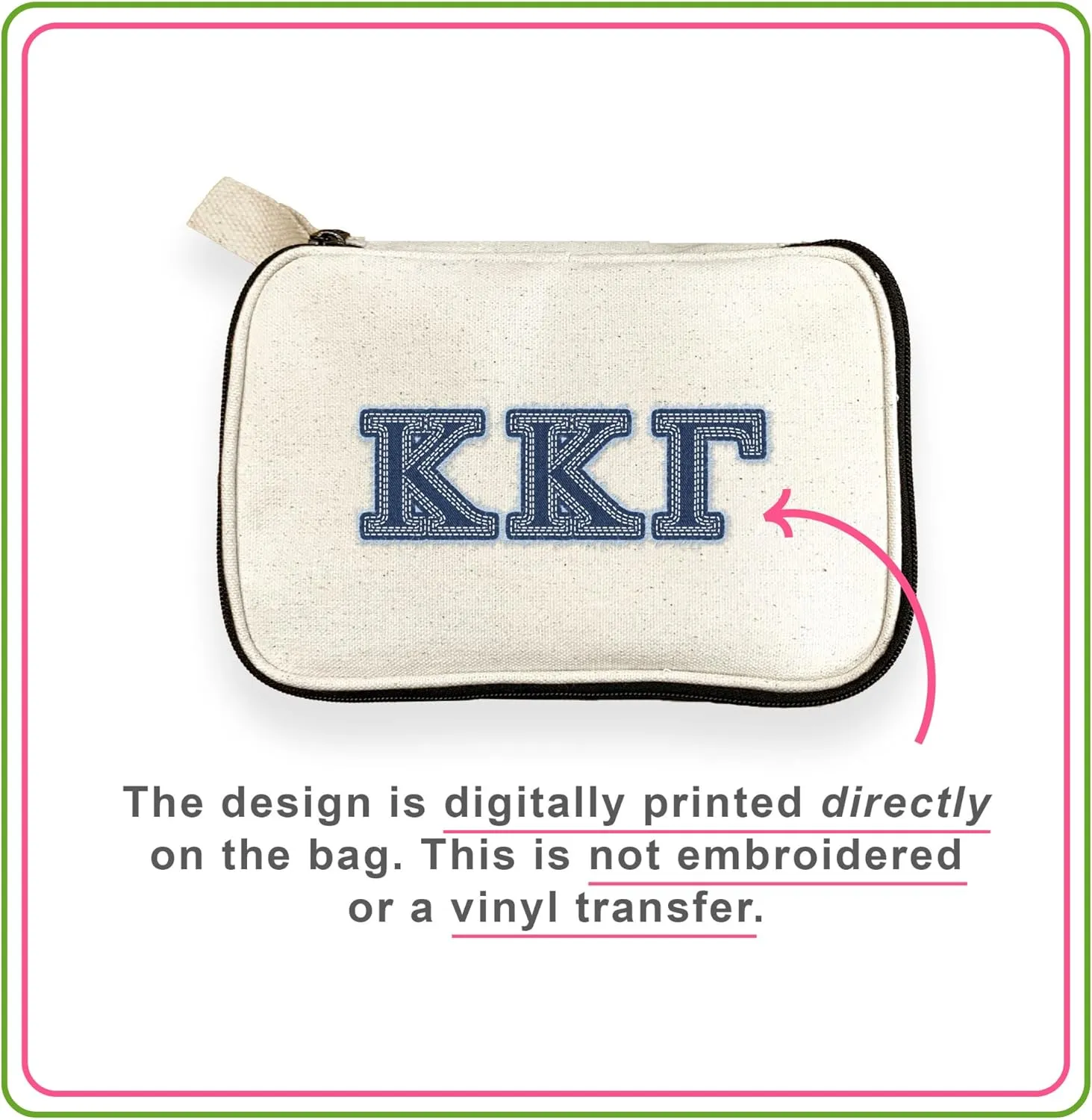 Alpha Phi Denim Letters Sorority Makeup Bag - Custom Cosmetic Pouch with Zipper - Bid Day, Big Little, Recruitment Gift for Sorority Sisters - Travel Toiletry Bag for Greek Life Accessories