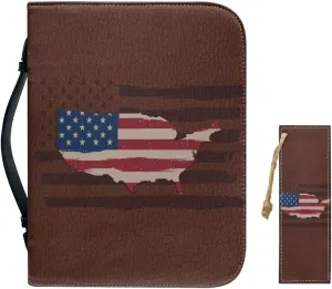 American Flag Leather Bible Cover for Men and Women Perfect Christian Gift Bible Carrying Case for Women and Girls Large Size Bible Protective Bag with Handle and Zipper