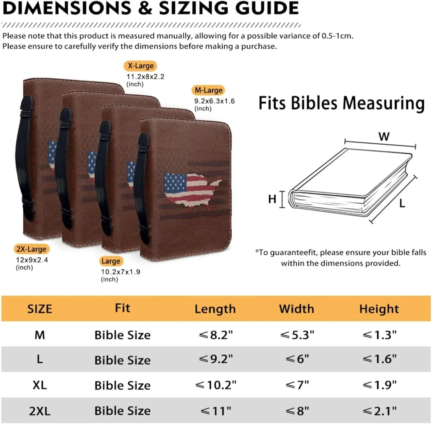American Flag Leather Bible Cover for Men and Women Perfect Christian Gift Bible Carrying Case for Women and Girls Large Size Bible Protective Bag with Handle and Zipper