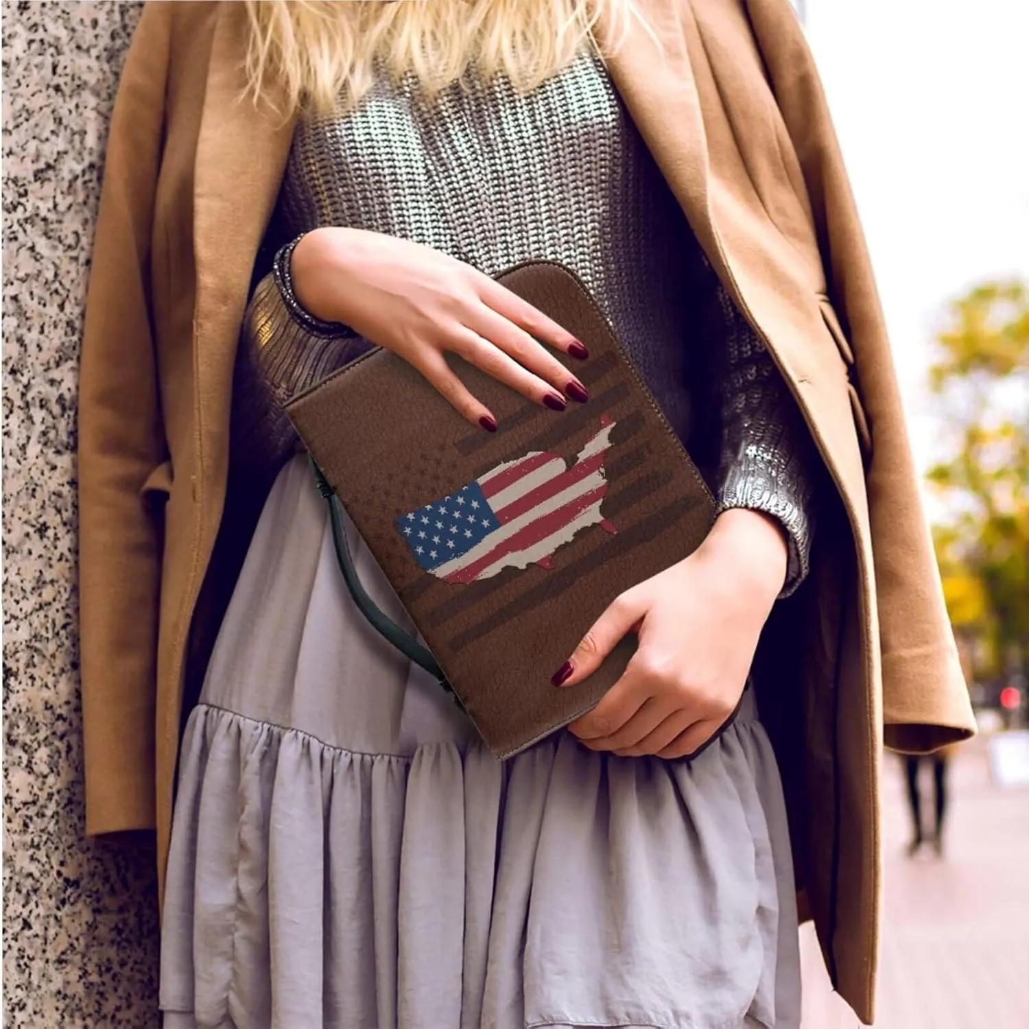 American Flag Leather Bible Cover for Men and Women Perfect Christian Gift Bible Carrying Case for Women and Girls Large Size Bible Protective Bag with Handle and Zipper