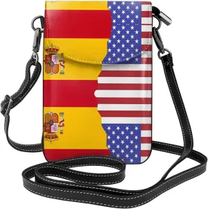 American Spain Flag Printing Leather Crossbody Flap Phone Bag - Versatile Gift for Women Walking, Camping, Shopping, and Travel