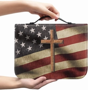American Flag Bible Cover Case with Pen Storage, PU Leather Book Cover for Kids and Adults, Cross Large Capacity Bag Bible Tote Bag