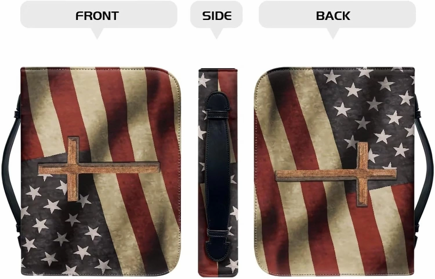 American Flag Bible Cover Case with Pen Storage, PU Leather Book Cover for Kids and Adults, Cross Large Capacity Bag Bible Tote Bag