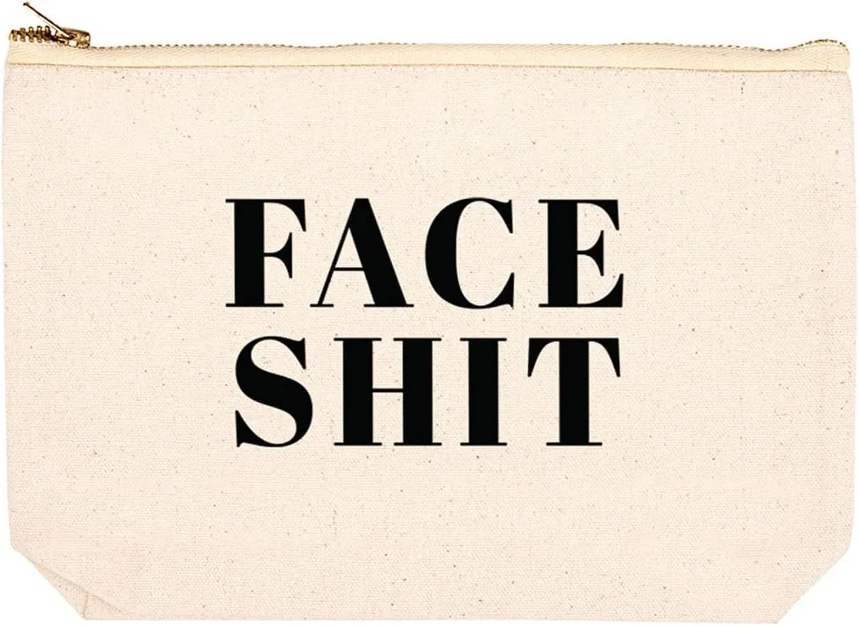 Andaz Press Funny Makeup Bag Canvas Cosmetic Bag with Zipper Face Shit Makeup Pouch For Purse Travel Pouch Toiletry Bag Funny Pencil Bag Cute Birthday Gifts for Women 6.5 x 9 Inch