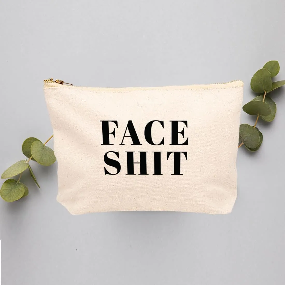 Andaz Press Funny Makeup Bag Canvas Cosmetic Bag with Zipper Face Shit Makeup Pouch For Purse Travel Pouch Toiletry Bag Funny Pencil Bag Cute Birthday Gifts for Women 6.5 x 9 Inch