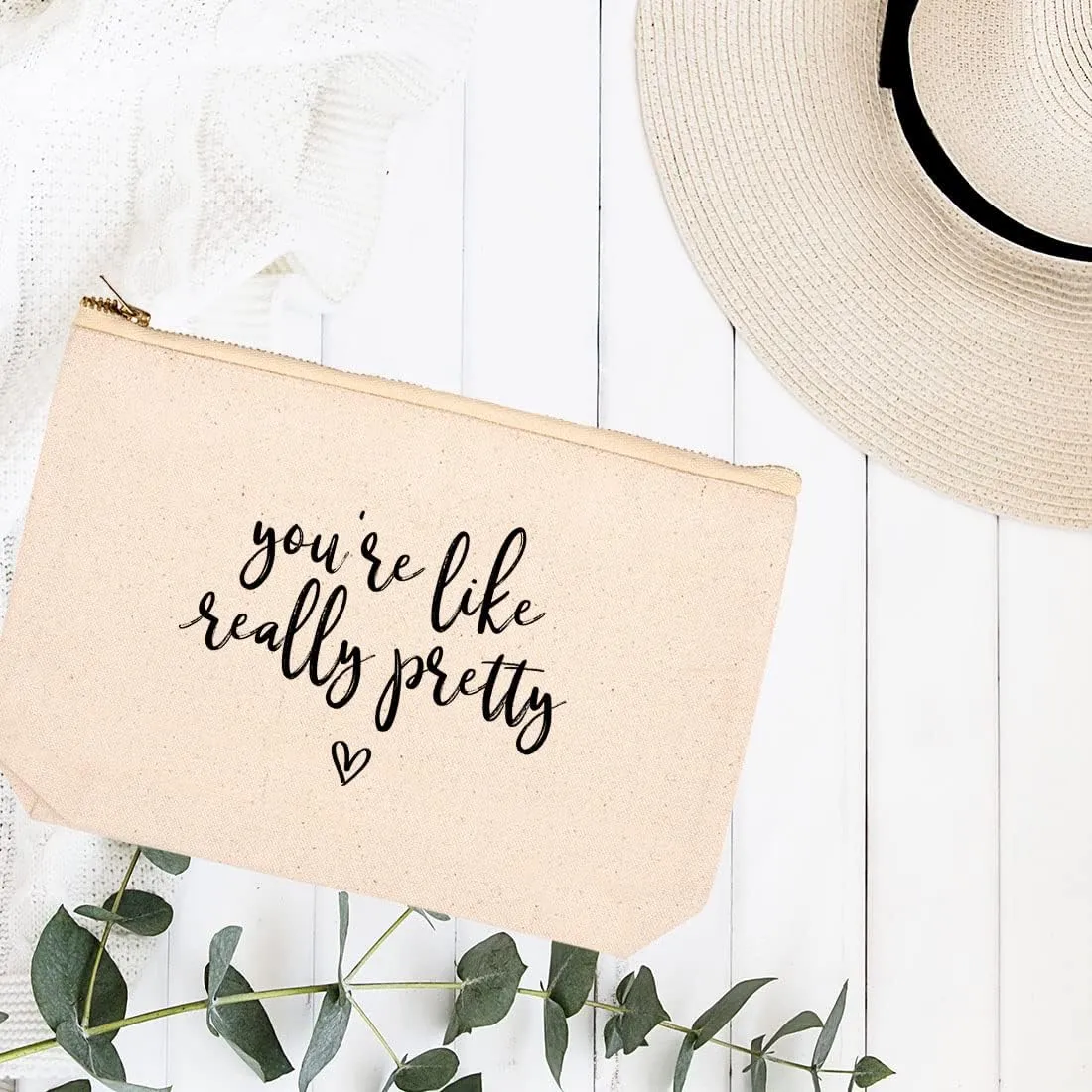 Andaz Press Funny Makeup Bag Canvas Cosmetic Bag with Zipper You're Like Really Pretty Makeup Pouch For Purse Travel Pouch Toiletry Bag Funny Pencil Bag Cute Birthday Gifts for Women 6.5 x 9 Inch