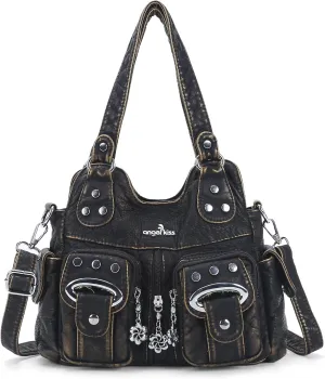 Angel Kiss Purses for Women Small Hobo Crossbody Bags Multi-Pocket Vegan Leather Hobo Handbags Tote Bag with Crossbody Strap