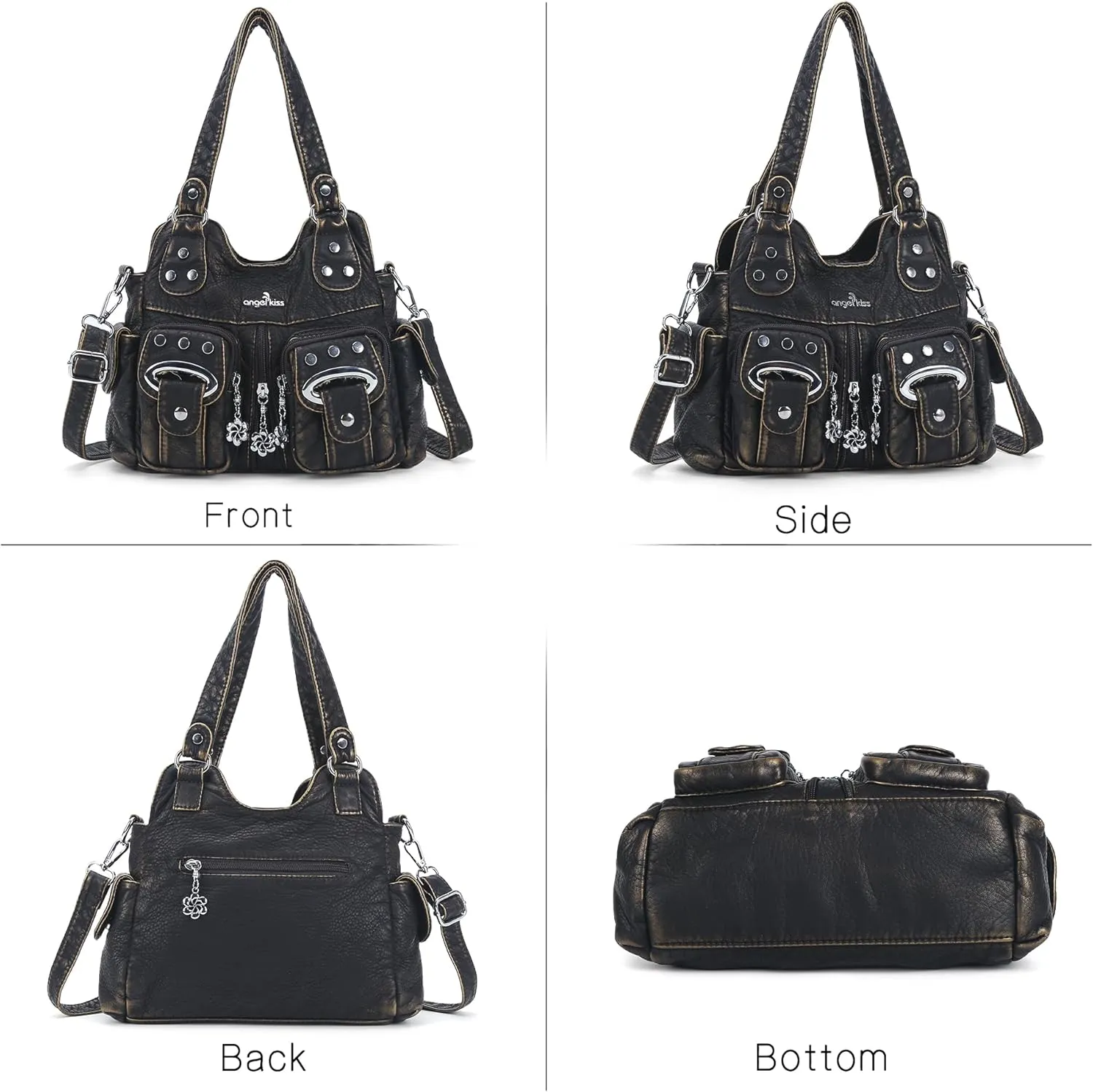 Angel Kiss Purses for Women Small Hobo Crossbody Bags Multi-Pocket Vegan Leather Hobo Handbags Tote Bag with Crossbody Strap