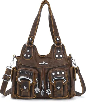 Angel Kiss Purses for Women Small Hobo Crossbody Bags Multi-Pocket Vegan Leather Hobo Handbags Tote Bag with Crossbody Strap