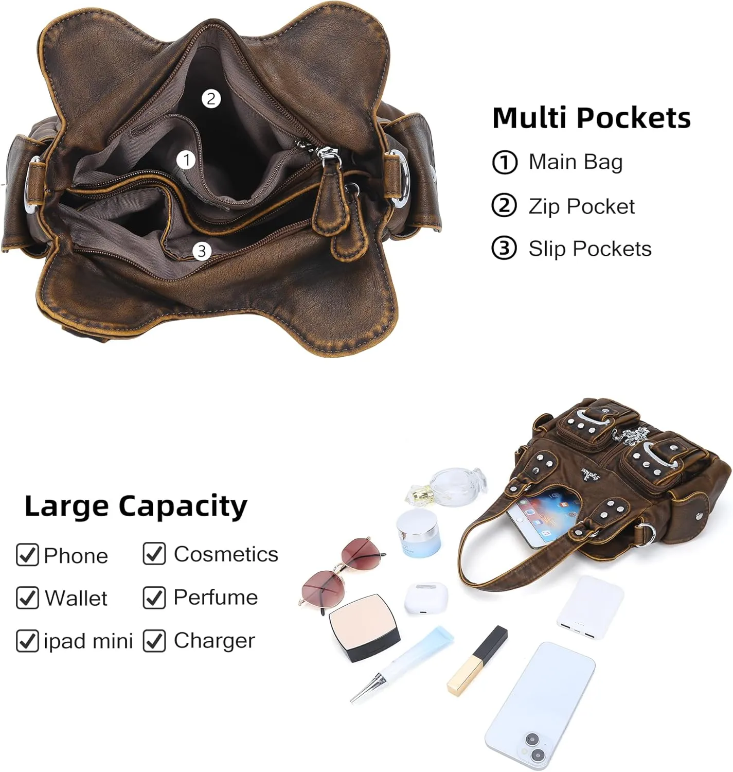 Angel Kiss Purses for Women Small Hobo Crossbody Bags Multi-Pocket Vegan Leather Hobo Handbags Tote Bag with Crossbody Strap