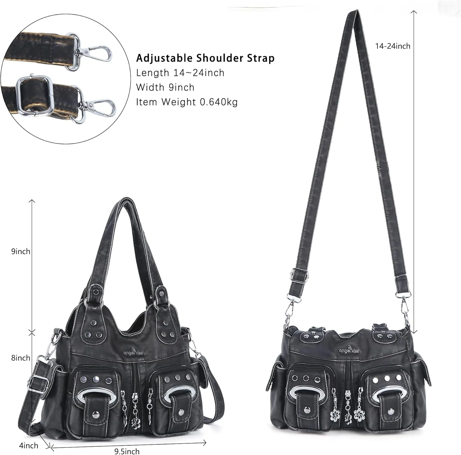 Angel Kiss Purses for Women Small Hobo Crossbody Bags Multi-Pocket Vegan Leather Hobo Handbags Tote Bag with Crossbody Strap